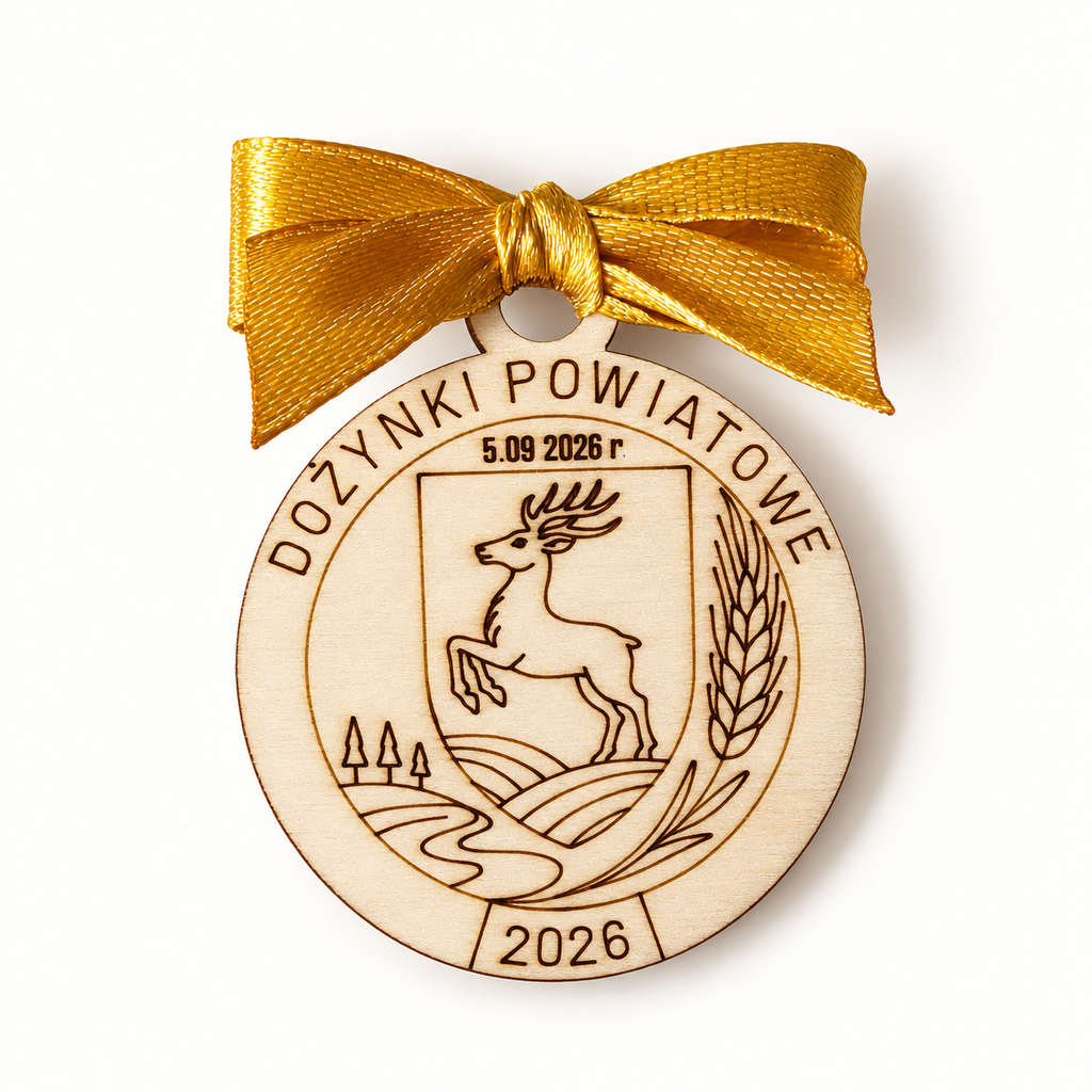 Personalizowany drewniany kotylion z autorską złotą kokardką 3D Art&Day.